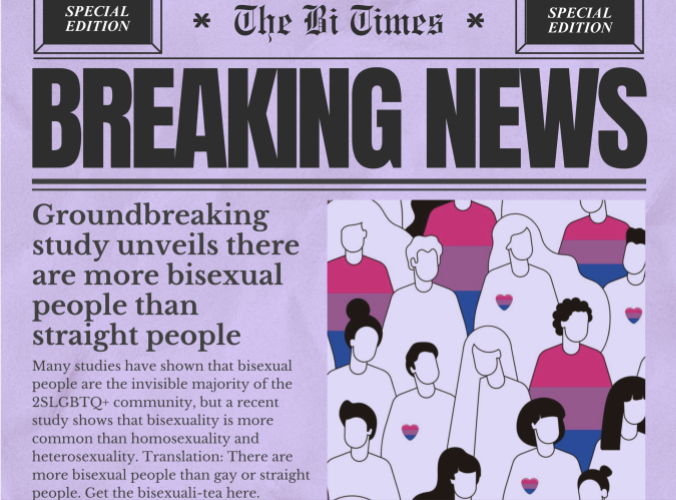 The front page of a fictional bi+ newspaper.